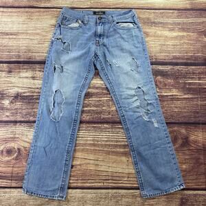 Halifax Jeans Mens 32x32 Blue Straight Leg Distressed Denim Light Wash Classic